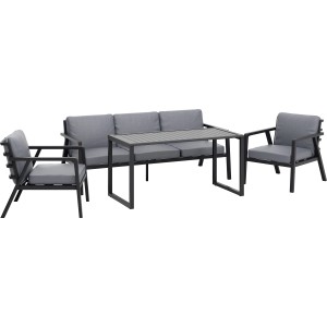 Salotto da giardino Tamworth in allum con cuscini poliestere grigio 4 posti