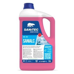 Sanitec Sanialc detergente disinfettante superfici, flacone 5L, rosa.