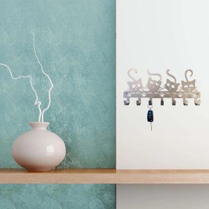 Appendiabiti in metallo con motivo a gatto e chiave al muro. Appendiabiti decorativo da parete.