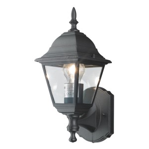 Applique da esterno Perugia nera dal design classico con vetro trasparente e attacco E27.