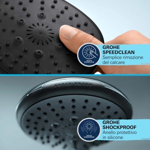 Soffione doccia Grohe Vitalio Start 110 con dettagli SpeedClean e ShockProof.