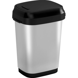 Cestino KIS Dual Swing, 10 litri, effetto acciaio con coperchio basculante nero.