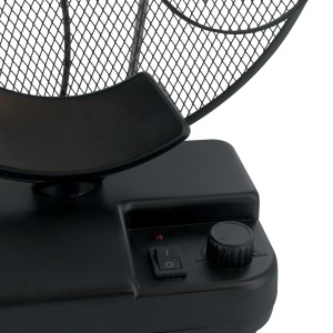 Antenna TV da interni nera con interruttore e manopola per ricezione ottimale.