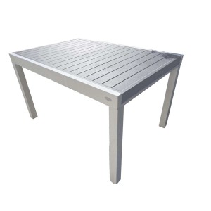 Tavolo da giardino moderno color argento con design lineare.