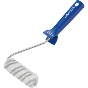 Rullo per dispersione LUX, 10 cm, pelo corto in poliestere, con manico blu. Ideale per superfici lisce.