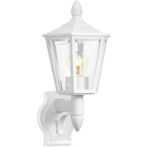 Lampada da esterno con sensore Steinel L 15 bianca in stile lanterna classica per montaggio a parete.