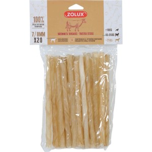 Zolux snack per cani, bastoncini masticabili attorcigliati in pelle bovina, 20 pezzi. Per cani di tutte le taglie.