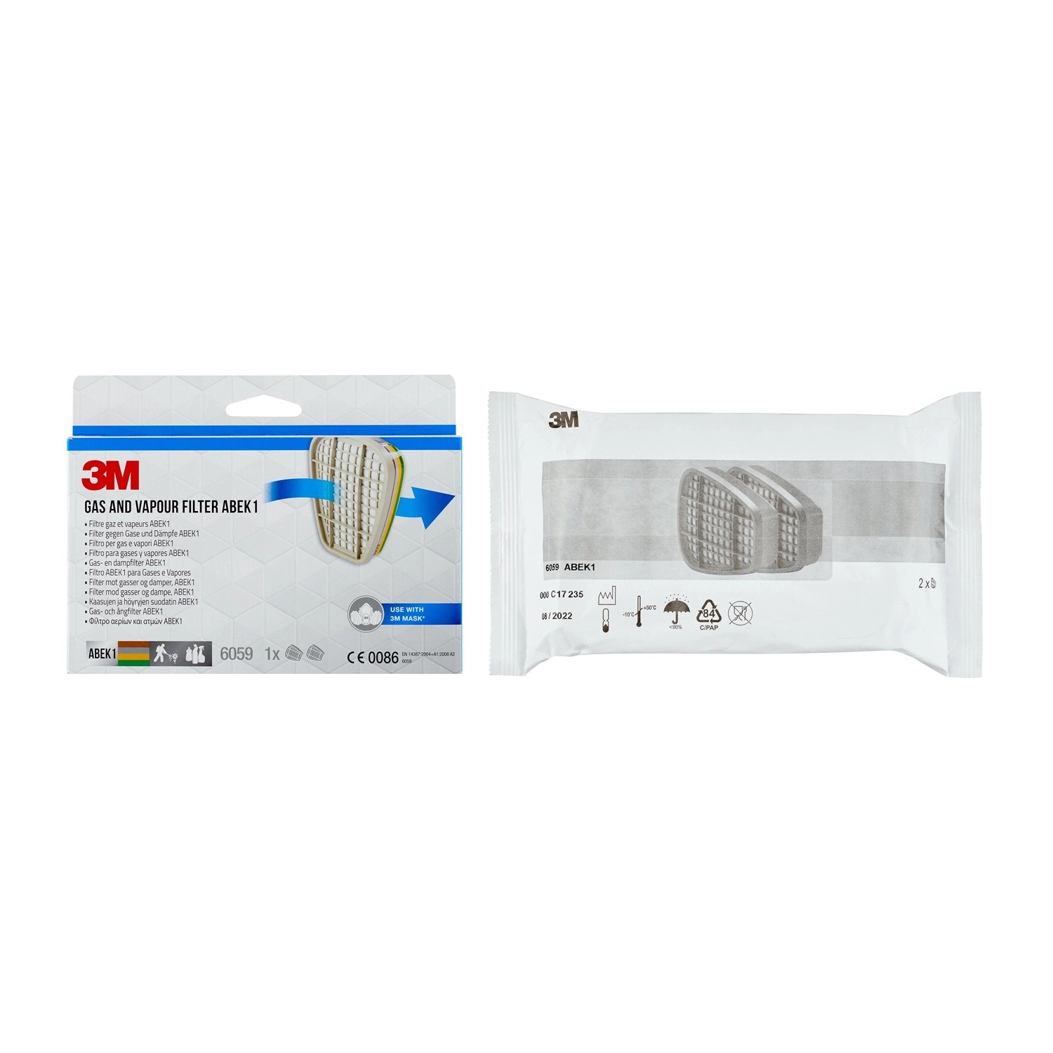 3M Filtri 6059 ABEK1, 1 paio, per maschere respiratorie. Protezione da vapori e gas.
