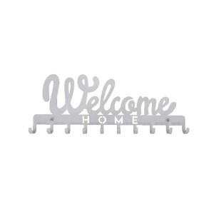 Appendiabiti bianco con scritta "Welcome Home" e 8 ganci.