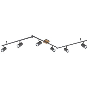 Faretto LED t.b.t. nero con sei faretti per montaggio a soffitto.