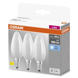 Confezione lampadine LED E14 Osram, 3 pezzi, bianco freddo, 5.5W.