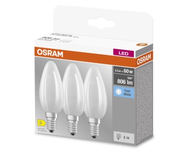 Lampadine LED Osram filamento smerigliate candela 5.5=60W E14 806lm 4000K 3  pz