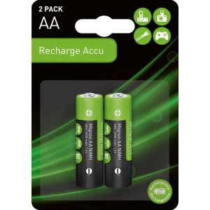Set da 2 batterie ricaricabili NiMH AA, Mignon, 2500 mAh, per es. torce.