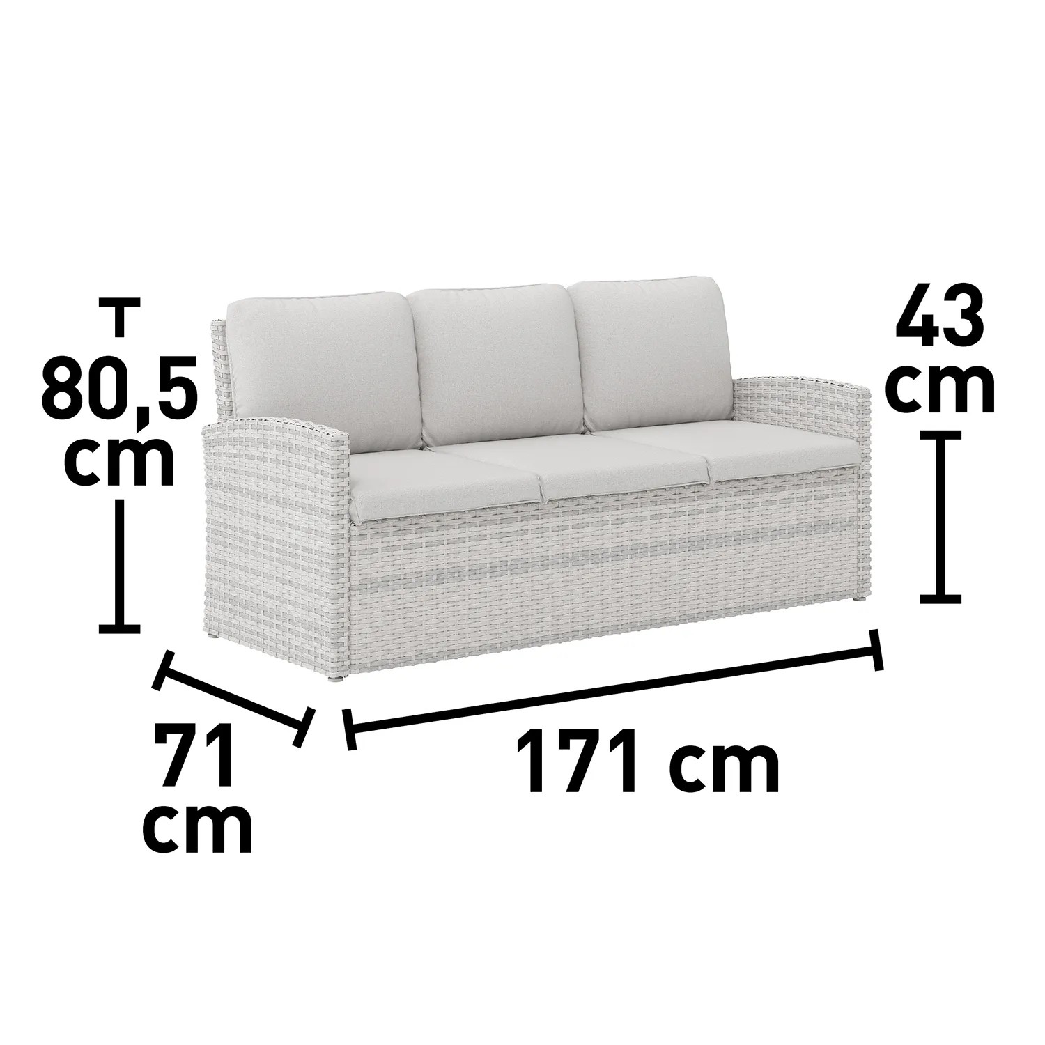 Dimensioni del set di mobili da giardino t.b.t.: 171x71x80,5 cm (Lunghezza x Larghezza x Altezza).