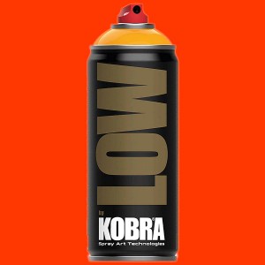 Bomboletta spray Kobra, tappo giallo, bomboletta nera con scritta "LOW".