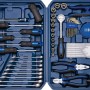 Valigetta attrezzi LUX Classic blu aperta, 54 pezzi con utensili come martello, cacciaviti, pinze, chiavi inglesi.