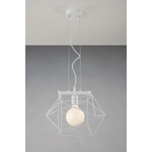 Lampada a sospensione bianca Luce Design Abraxas con struttura a gabbia e attacco E27.