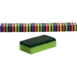 Set di 28 spugne abrasive per pentole in verde, blu, giallo e rosso per la pulizia della cucina.