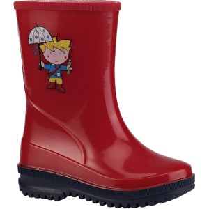 Stivale di gomma rosso per bambini con motivo ragazzo per giardinaggio.
