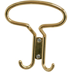 Organizer armadio dorato con due ganci e supporto ovale.