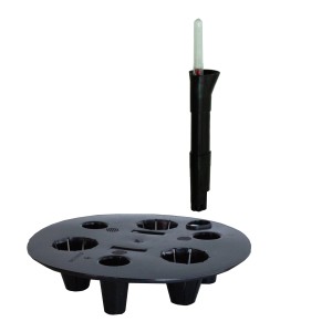 Accessorio nero t.b.t. per piante e vasi con fori e misuratore.