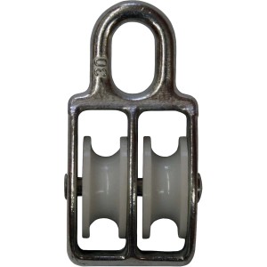 Carrucola doppia in metallo con due ruote in plastica bianca per Altre catene.