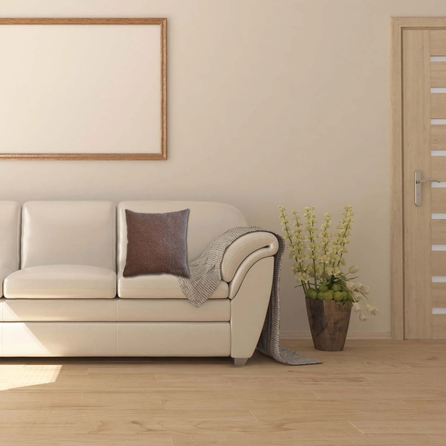 Cuscino decorativo marrone su un divano. Categoria: Cuscini e copricuscini.