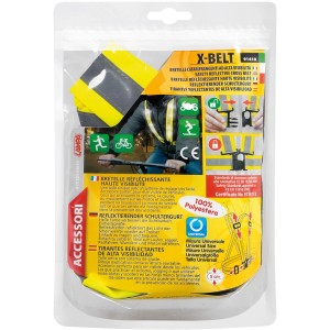 Cintura di sicurezza riflettente gialla per una migliore visibilità nel traffico.