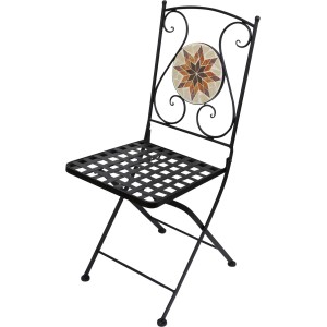 Sedia pieghevole in acciaio con mosaico, parte del set balcone Honobia 3 pezzi.
