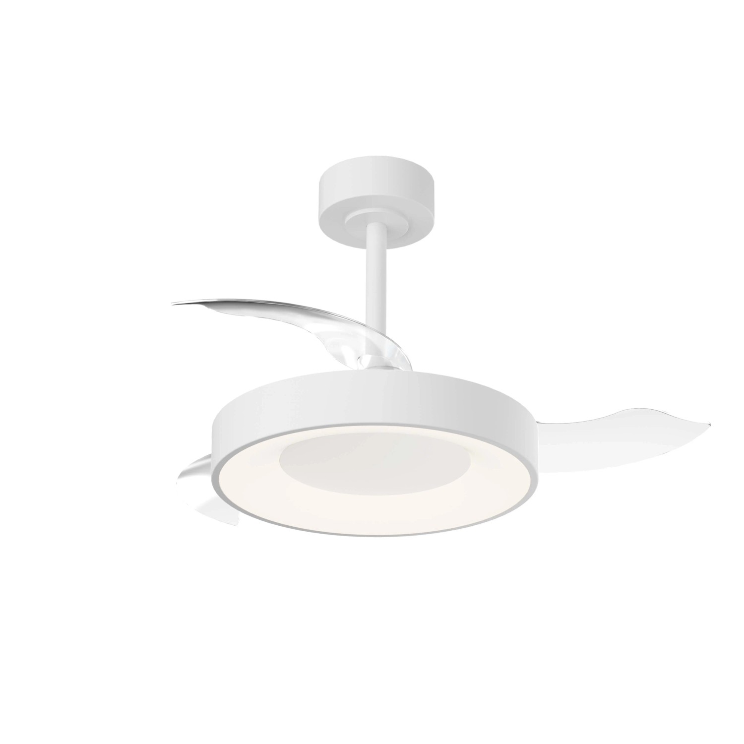 Plafoniera LED t.b.t. bianca con pale e luce integrata.