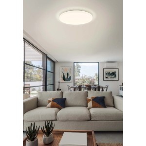 Plafoniera LED t.b.t. rotonda e luminosa in soggiorno, lampada da soffitto.