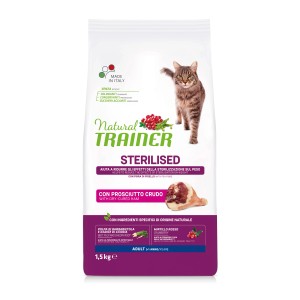 Natural Trainer Sterilised cibo secco per gatti con prosciutto, 1.5kg per gatti sterilizzati.