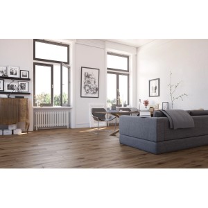 Soggiorno con pavimento vinilico t.b.t. effetto legno. Ambiente accogliente.