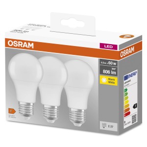 Osram LED E27, set da 3 lampadine a filamento da 8,5W. Luce bianca calda.