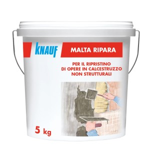 Secchio di malta da riparazione Knauf Malta Ripara, adatta per riparazioni in calcestruzzo.