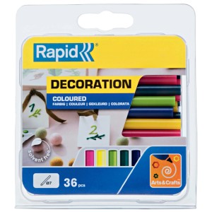 Rapid stick di colla decorativi, 36 pezzi, vari colori per lavori creativi e decorazioni.