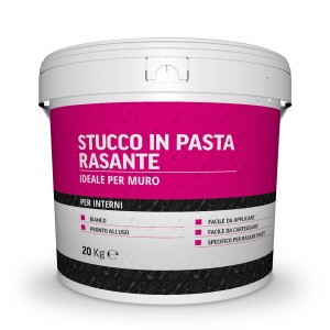 Secchio di stucco in pasta bianco pronto all'uso per interni, 20 kg.