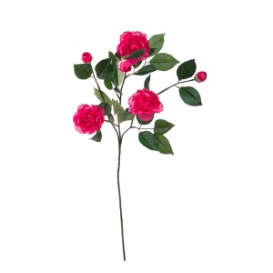 Fiore artificiale decorativo: Ramo con fiori rosa e foglie verdi.