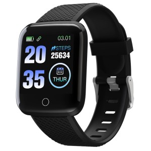 Smartwatch nera con display digitale e cinturino, accessorio per cellulari.