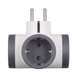 Adattatore a T per prese, spina multipla in bianco/grigio.