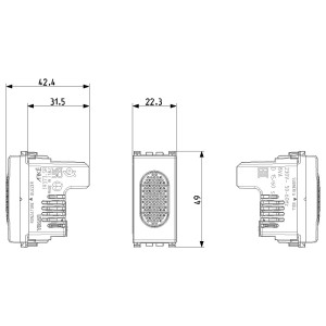 Disegno tecnico di moduli cicalino t.b.t. con dimensioni per l'installazione.