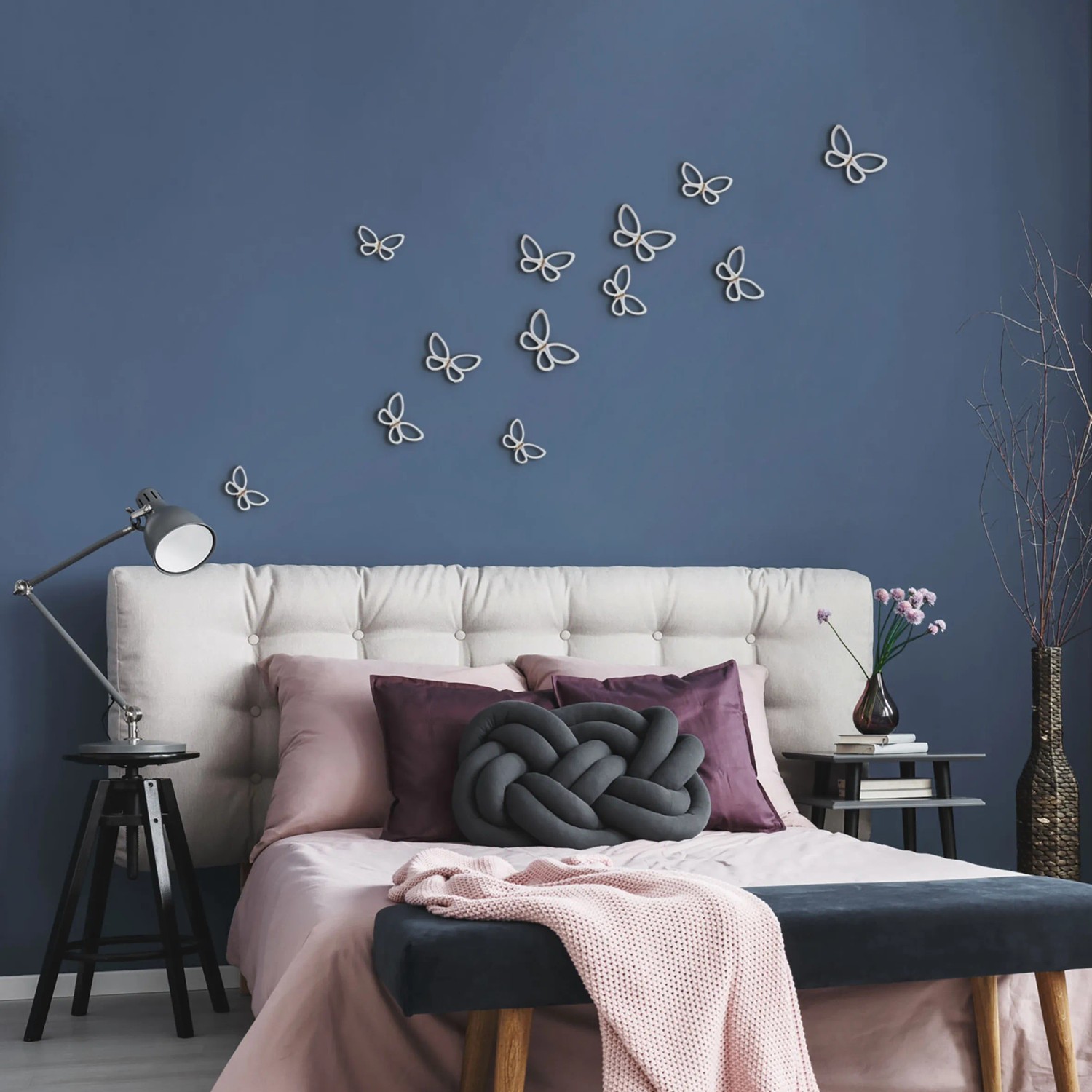 Adesivi Per Porte 3D Farfalla Bianca E Fiore Blu, Rimovibile, 90x210 Cm, Vinile Per Camera Letto, Ufficio, Bagno