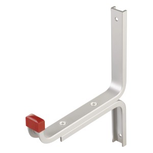 Gancio a muro con profilo a U in alluminio con cappuccio in gomma rossa, portata 50 kg.