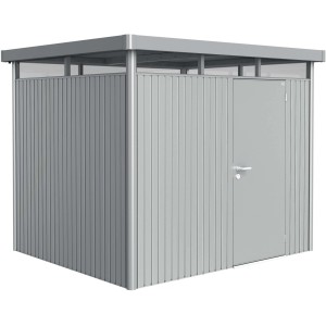 Casetta da giardino in metallo Biohort HighLine, argento-metallizzato, con porta singola. Design compatto per utensili da giardino.