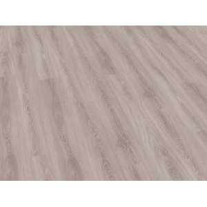 Pavimento in laminato chiaro con struttura in legno di rovere anticato e venature per spazi abitativi e commerciali.