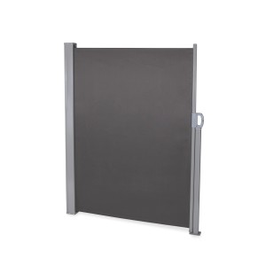 Tenda laterale grigia t.b.t. per patio e balcone come protezione dal vento e dalla privacy.