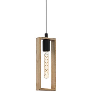 Lampada a sospensione Eglo Littleton con cornice in legno e lampadina a vista.