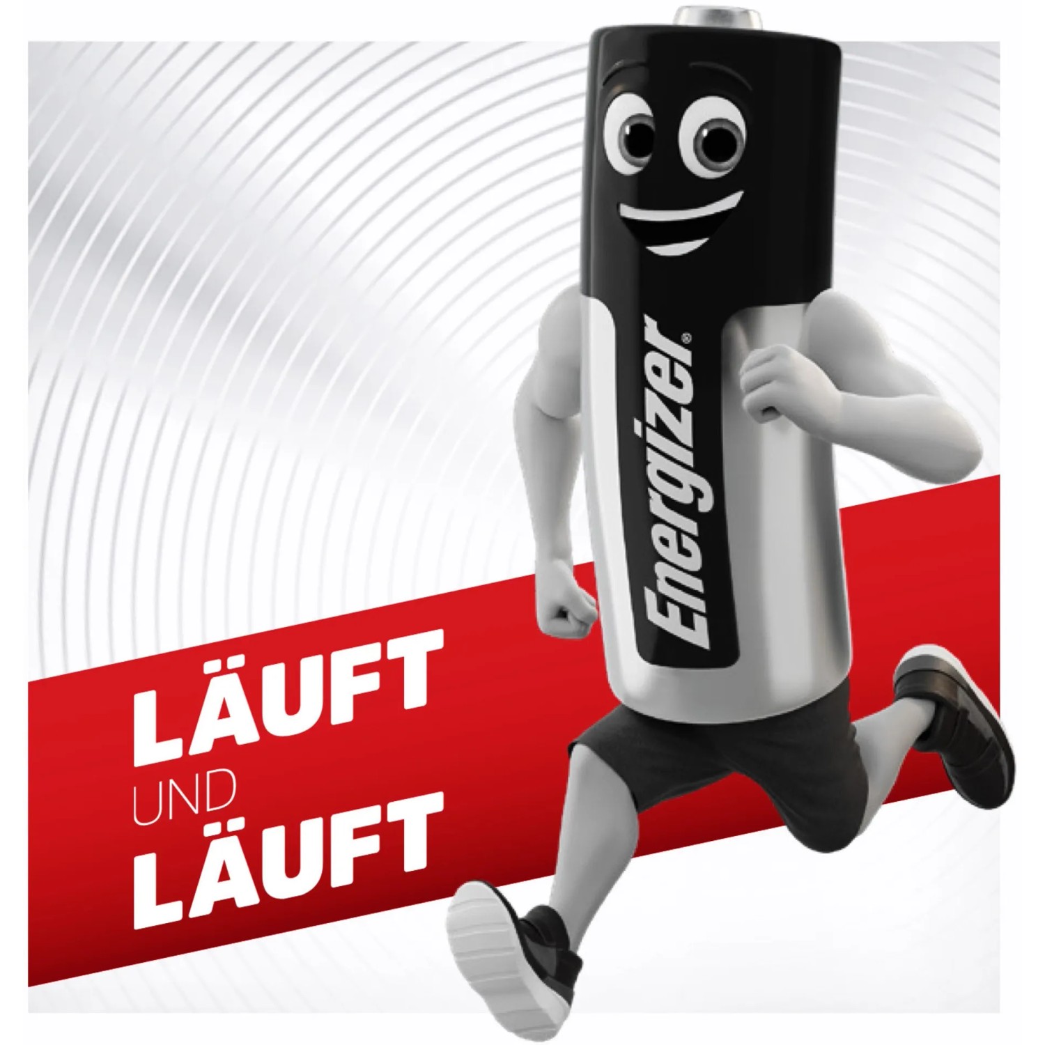 Batteria Energizer 9V come personaggio dei cartoni animati che corre, "Dura e dura"
