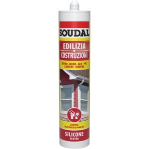 Cartuccia di silicone Soudal per edilizia, a reticolazione neutra.