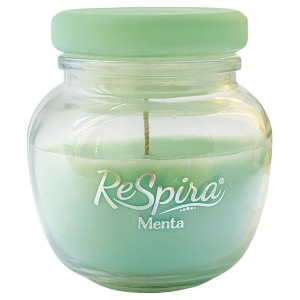Candela profumata in vetro menta con tappo ermetico 80 gr
